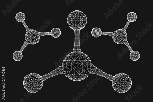 Abstract polygonal molecule structure icon. Low poly biological connected cell. Connection technology mesh geometric DNA 3D render. Polygonal science technology. Formula particle cell.