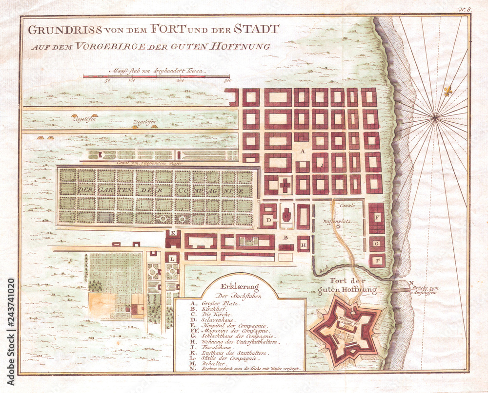 1750, Bellin Map of Cape Town, South Africa