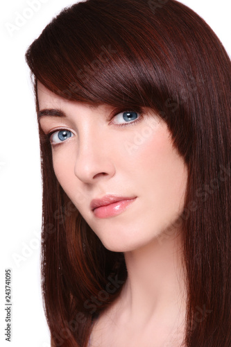 Young beautiful woman with clean make-up and long bob haircut