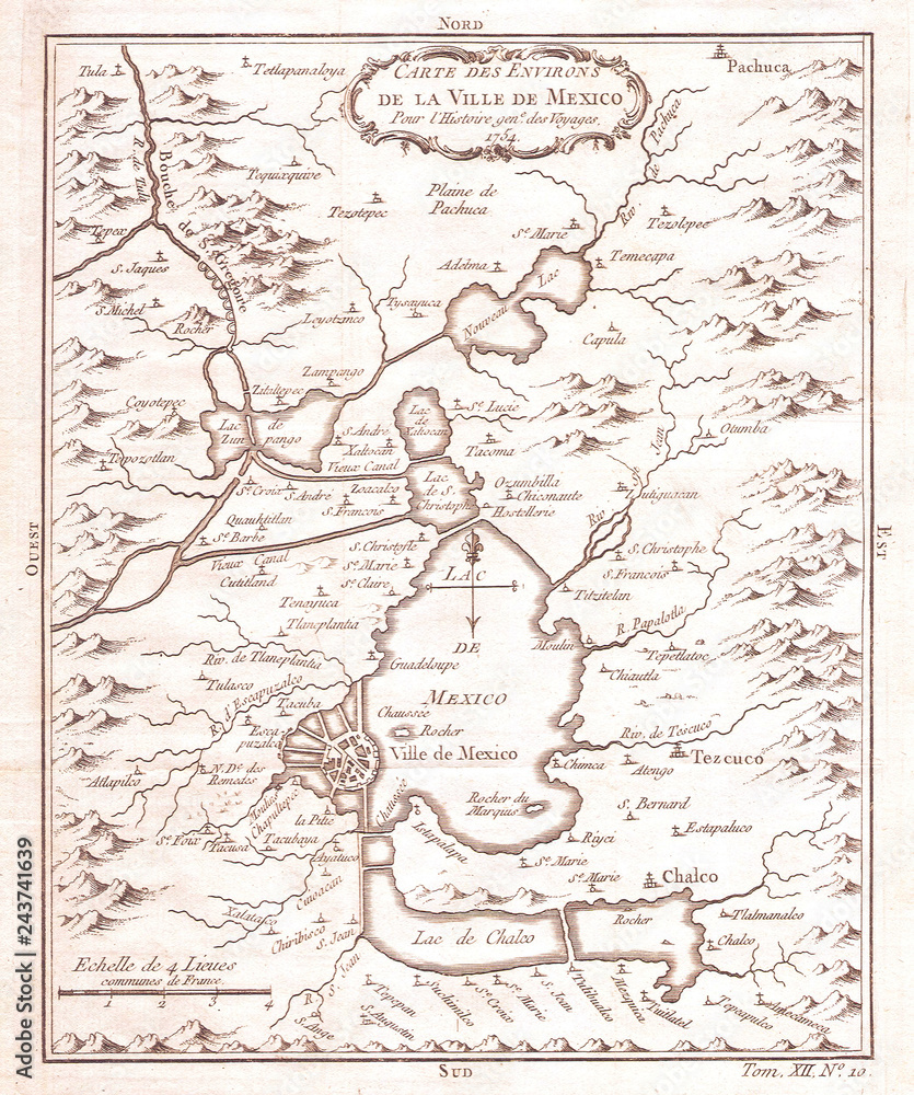 Obraz premium 1754, Bellin Map of Mexico City and Environs