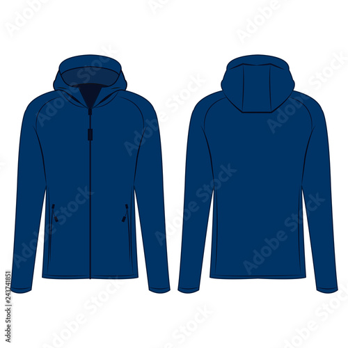 Blue sport zipped jacket with hood isolated vector on the white background