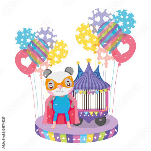 cute circus cat with layer and balloons helium