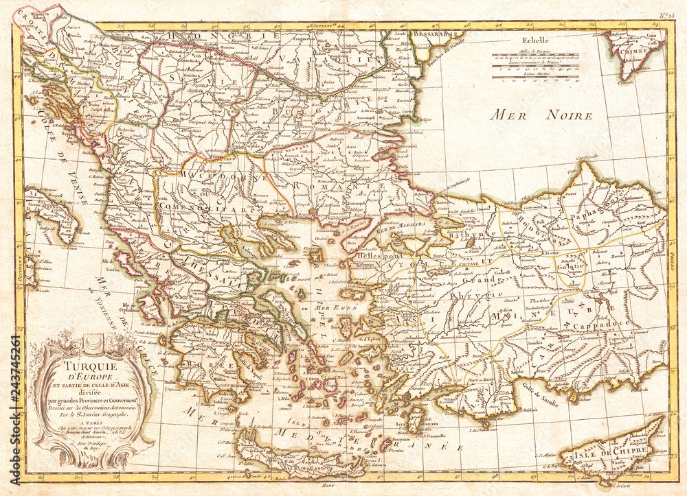 1771, Janvier Map of Greece, Turkey, Macedonia andamp, the Balkans