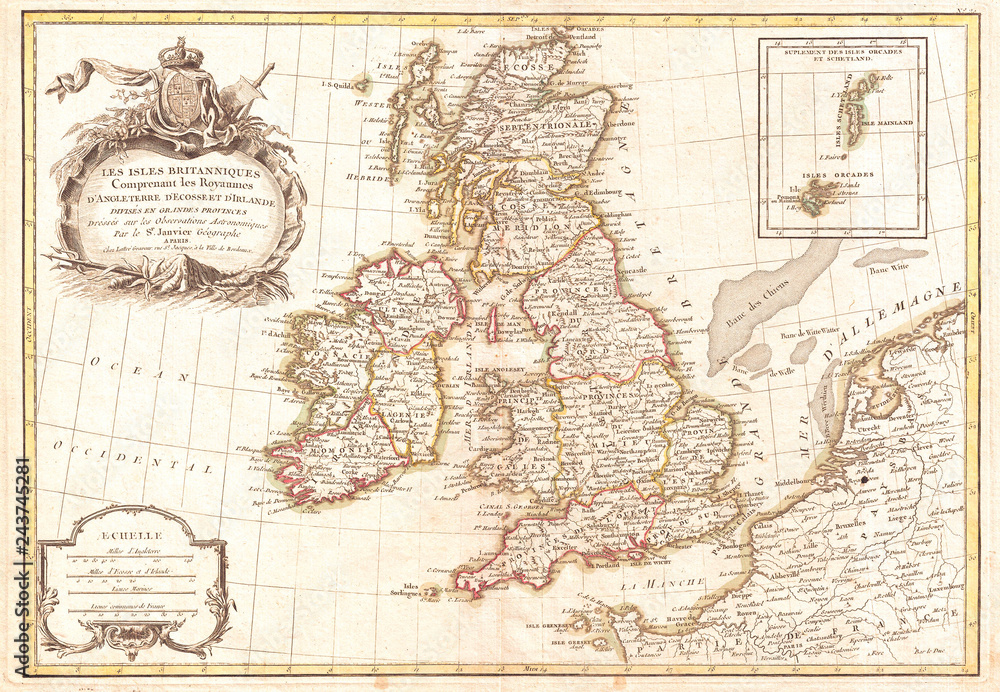 1771, Zannoni Map of the British Isles, England, Scotland, Ireland