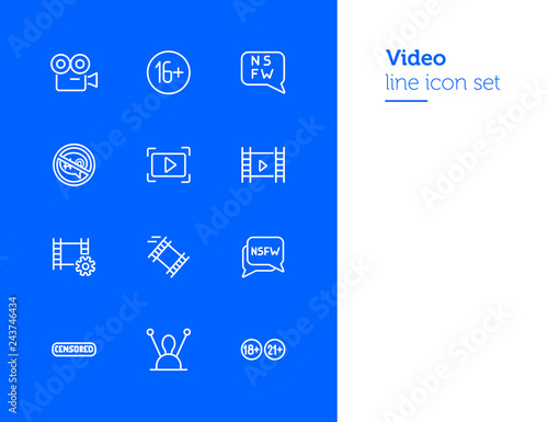 Video line icon set. Set of line icons on white background. Blogging concept. Camera, play, button, chat. Vector illustration can be used for topics like video, blogging, creating
