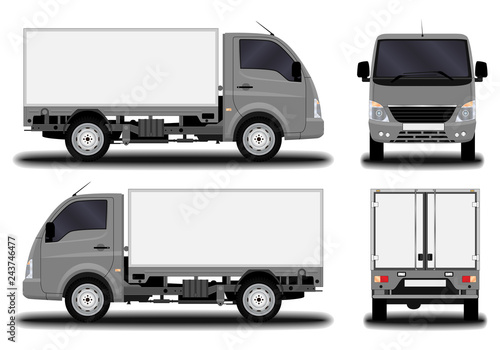 realistic truck. front view; side view; back view.