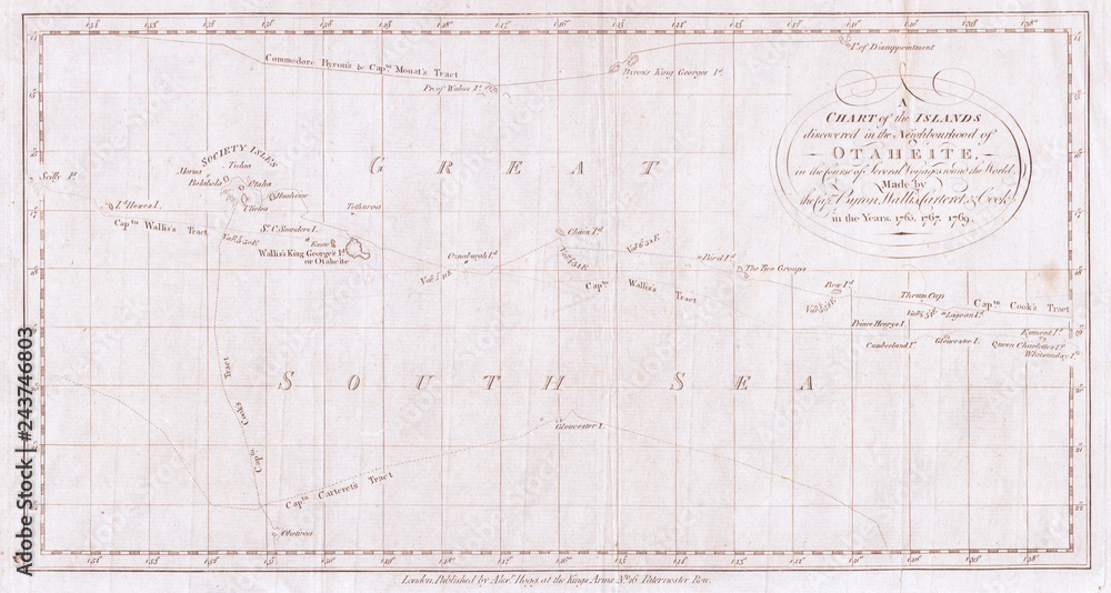 1780, Cook, Hogg Map of Tahiti, Society Islands 1780, Cook, Hogg Map of Tahiti, Society Islands