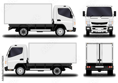 realistic truck. front view; side view; back view.