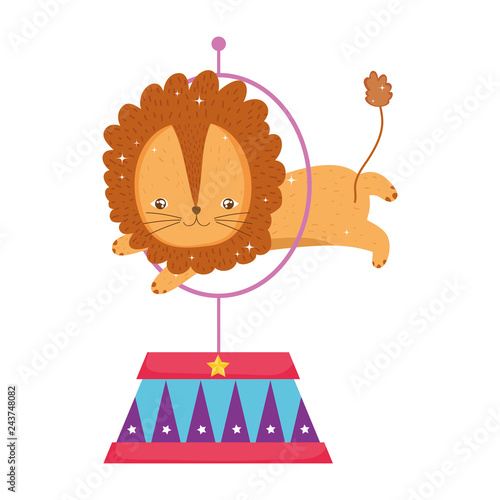 cute lion circus jumping fire ring