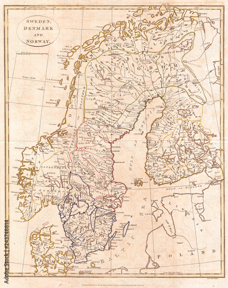 1799, Clement Cruttwell Map of Sweden, Denmark and Norway