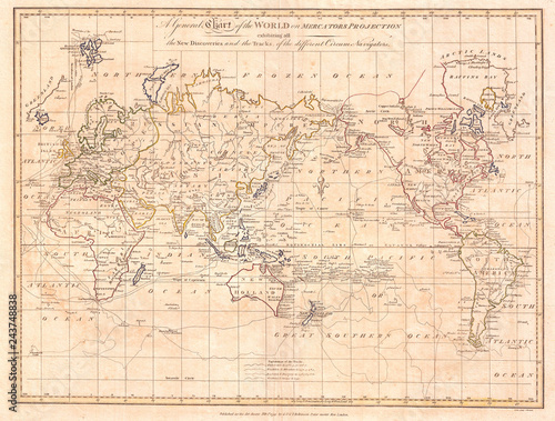 1799  Cruttwell Map of the World on Mercator s Projection