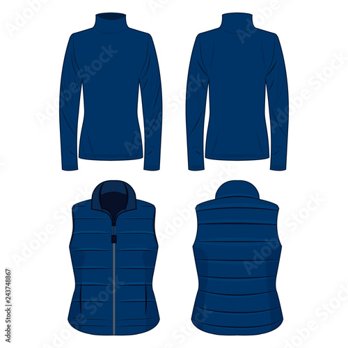 Blue polo neck and vest isolated vector set on the white background