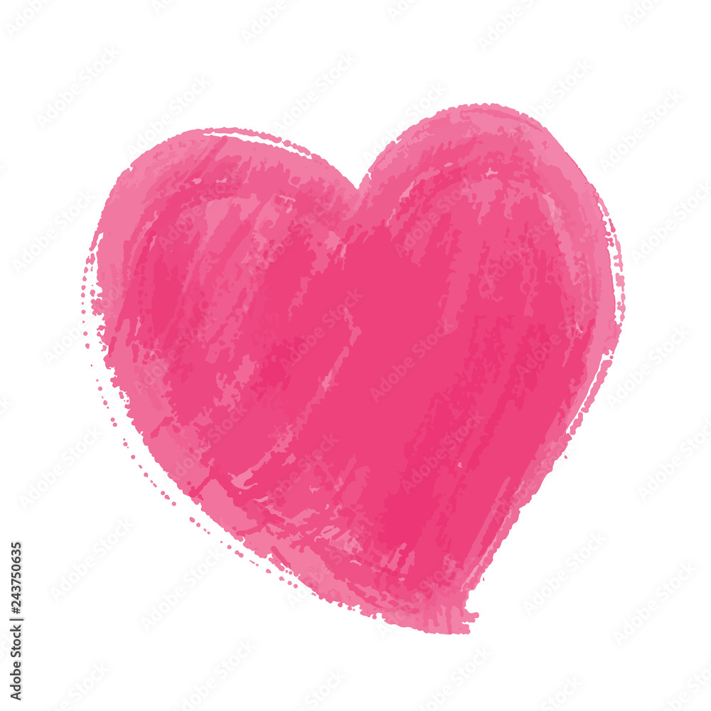 Pink Heart Painted watercolor vector illustration, hand drawn heart isolated, Sketch for for valentine's day or wedding card