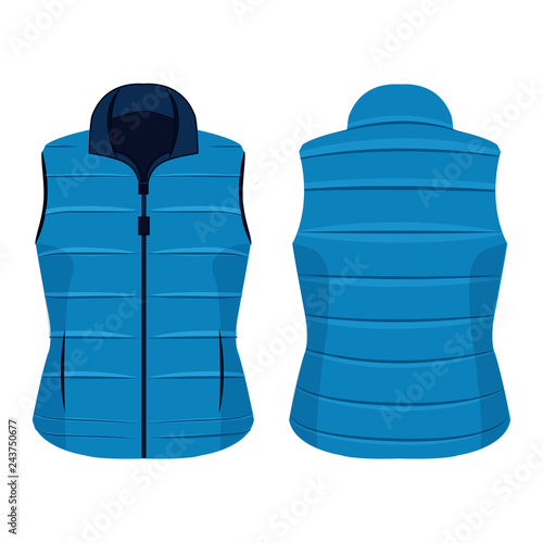 Light blue winter zipped vest isolated vector on the white background