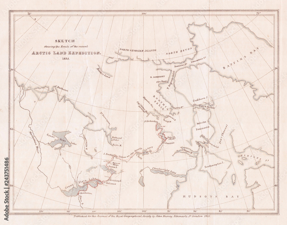 1835, Murray Map of the Arctic Land Expedition, Hudson Bay, Canada 1835, Murray Map of the Arctic Land Expedition, Hudson Bay, Canada