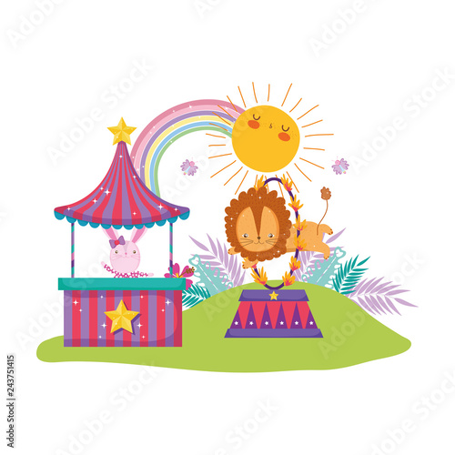 cute lion circus jumping fire ring