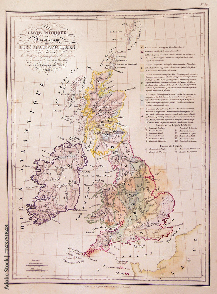 Obraz premium 1837, Malte-Brun Map of the British Isles, England, Scotland, Ireland