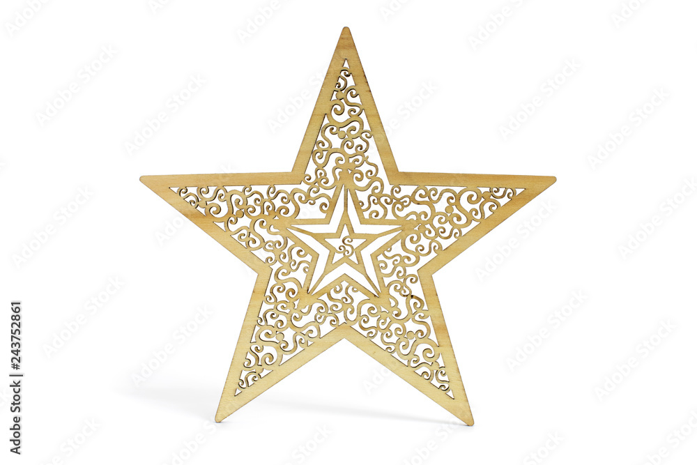Star as Christmas decoration made and cut out with laser from wood Star as Christmas decoration made and cut out with laser from wood