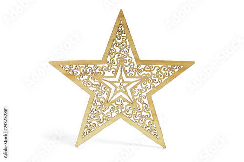 Star as Christmas decoration made and cut out with laser from wood