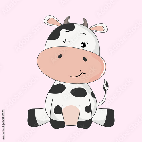 Hand drawn vector illustration of a cute funny cow.