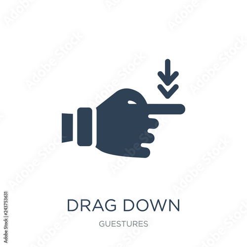 drag down icon vector on white background, drag down trendy fill