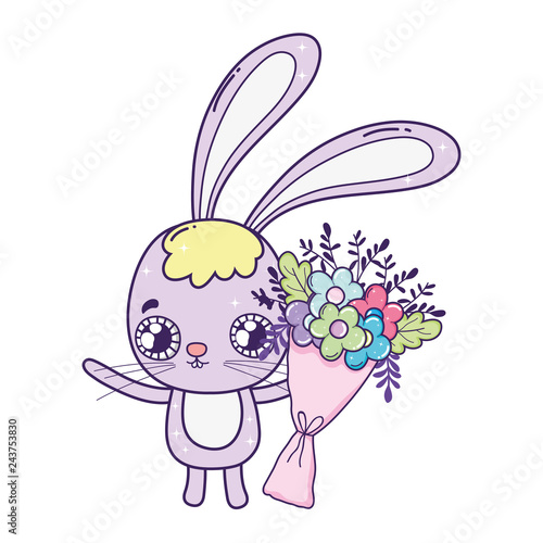 cute rabbit with flowers boucket valentines day photo