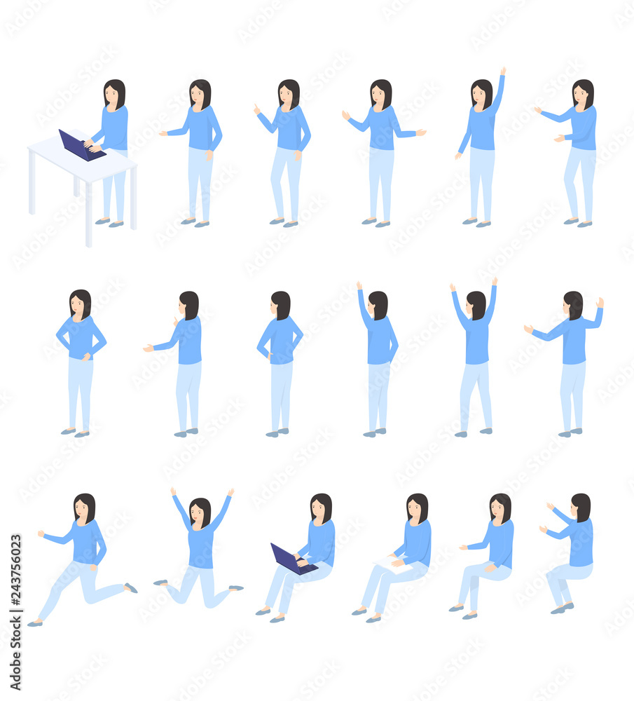 Business person illustration in various poses.