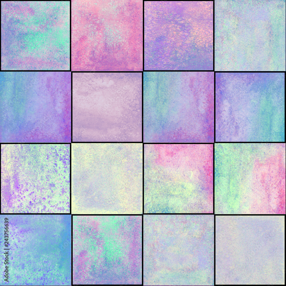 Abstract geometric seamless pattern with squares. Colorful watercolour artwork.