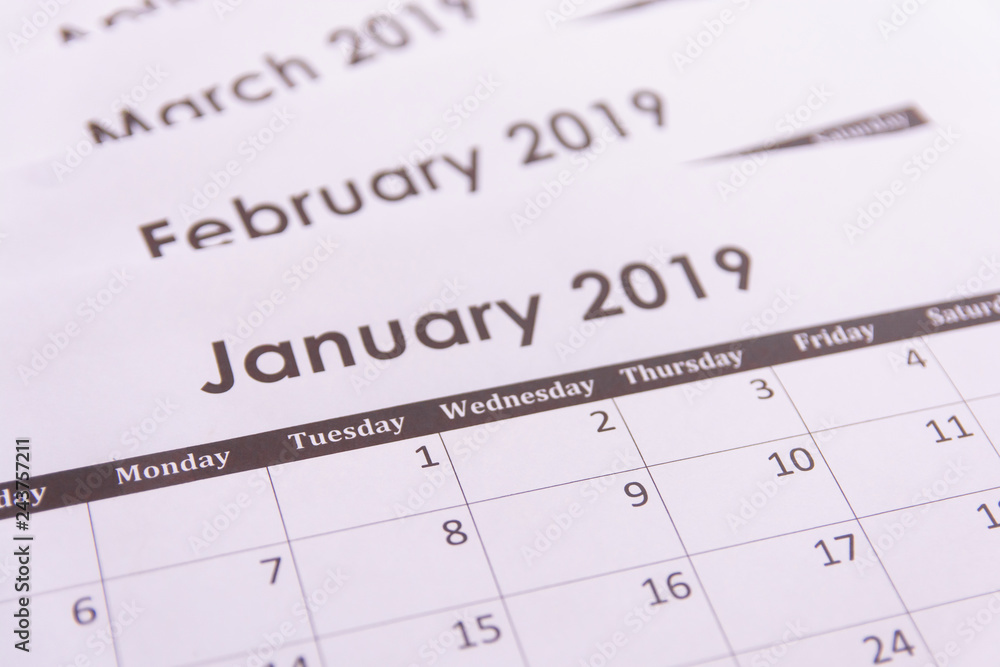 Calendar page for 2019 background Calendar page for 2019 background