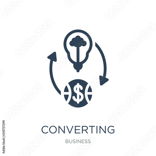 converting ideas in money icon vector on white background, conve