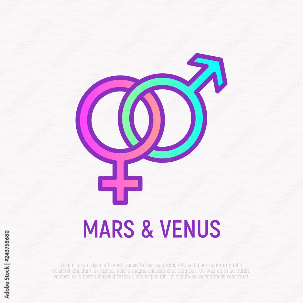 Mars and venus signs are connected. Thin line icon. Modern vector illustration. Mars and venus signs are connected. Thin line icon. Modern vector illustration.