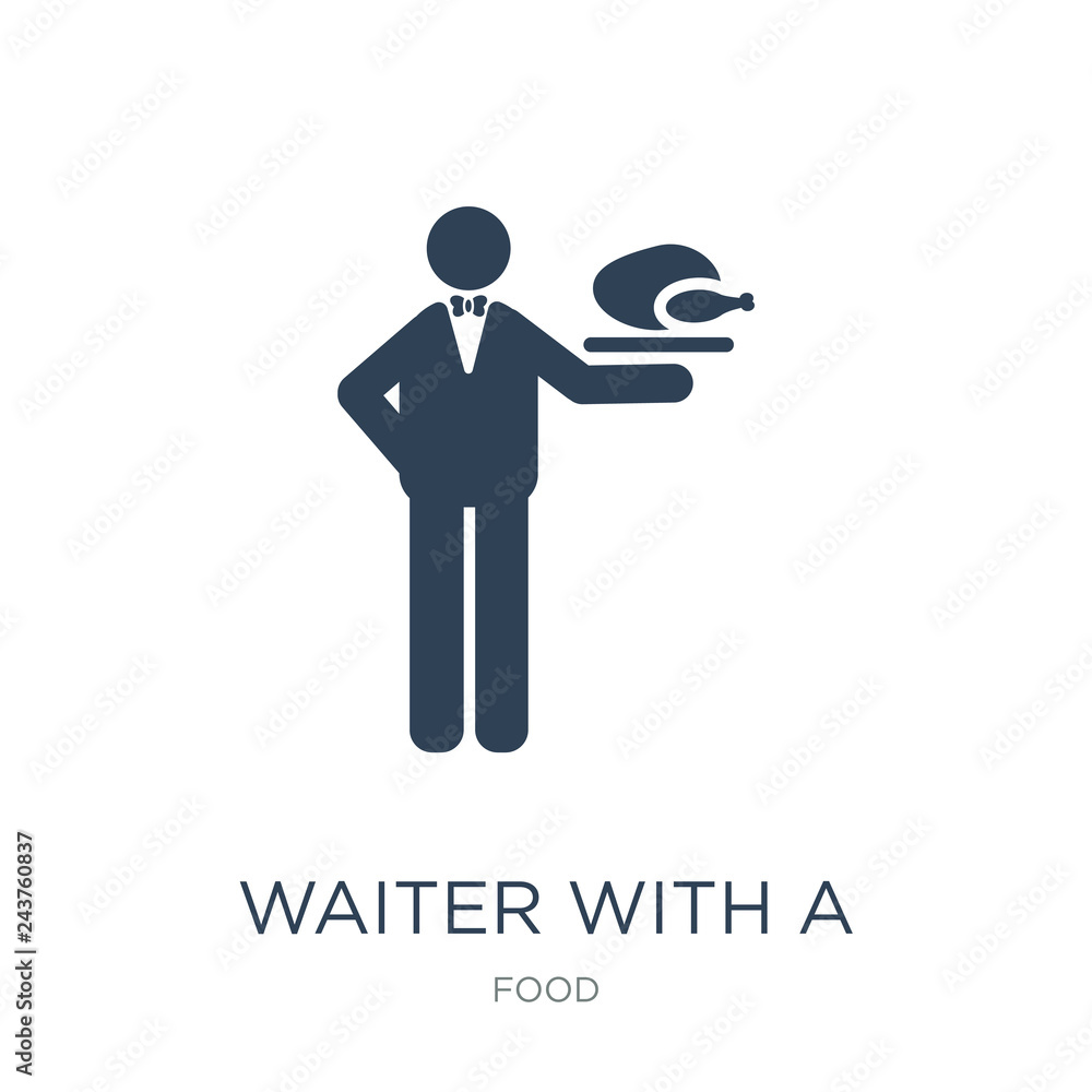 waiter with a roast chicken icon vector on white background, wai waiter with a roast chicken icon vector on white background, wai