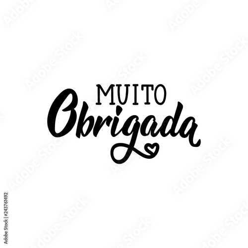 Thank you lettering card. Translation from portuguese - Thank you very much. Muito obrigado.