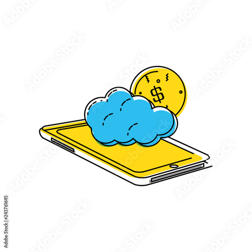 smartphone with cloud and money