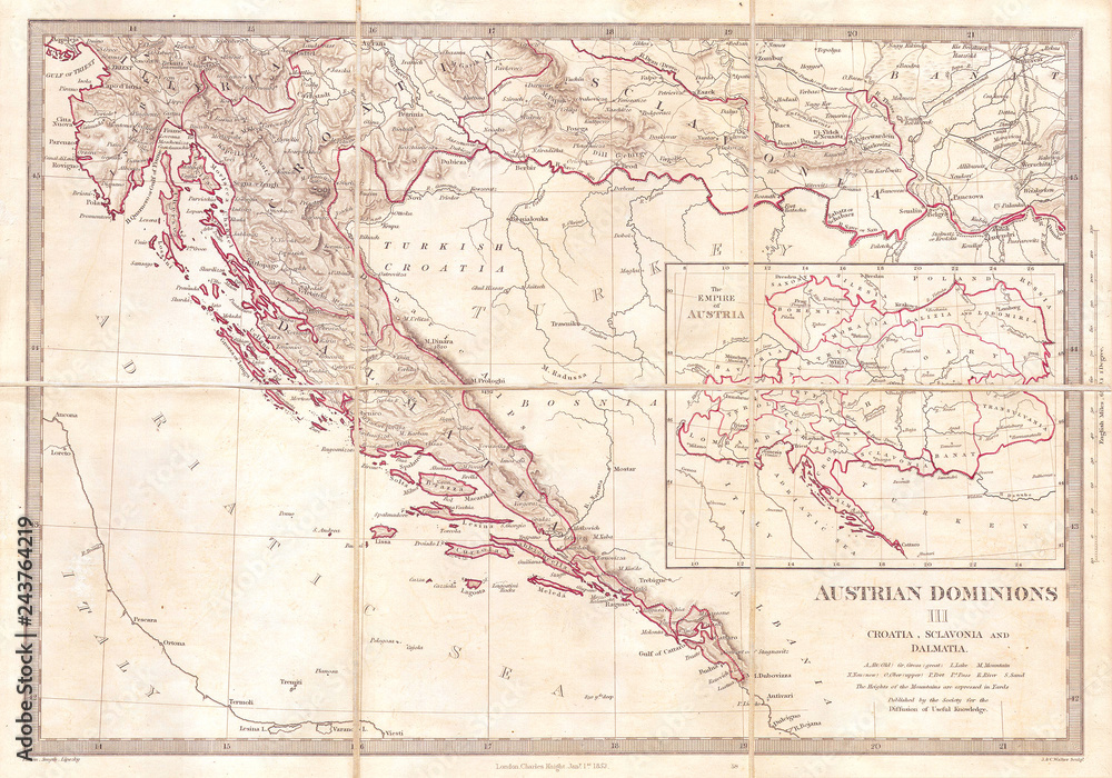 1852, S.D.U.K. Pocket Map of the Balkans, Croatia, Dalmatia, Sclavonia