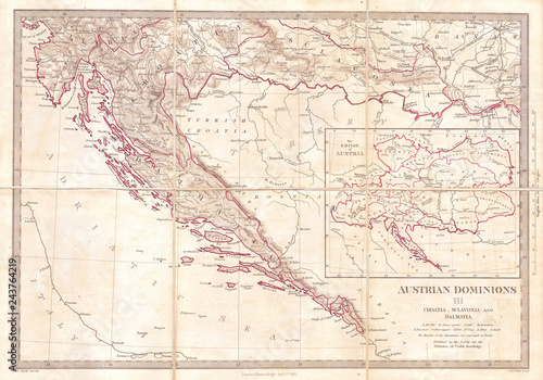 1852  S.D.U.K. Pocket Map of the Balkans  Croatia  Dalmatia  Sclavonia