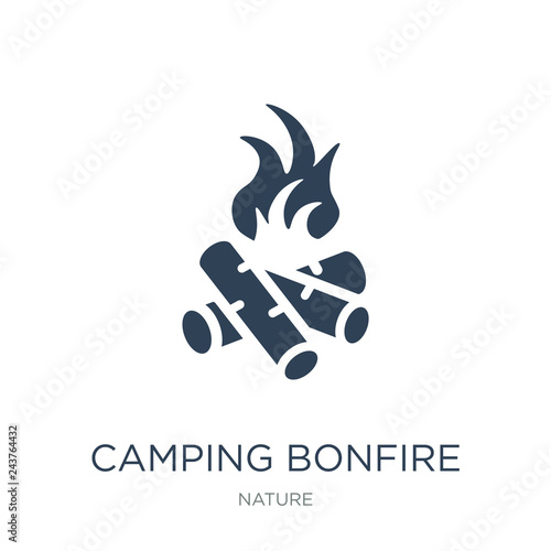 camping bonfire icon vector on white background, camping bonfire