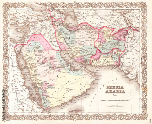 1855, Colton Map of Persia, Afghanistan, and Arabia photo