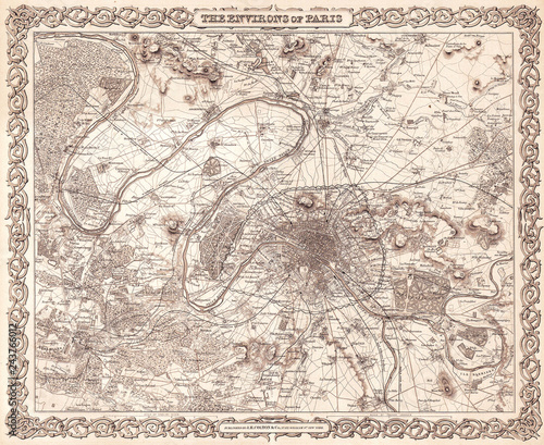 1855, Colton Map or City Plan of Paris, France