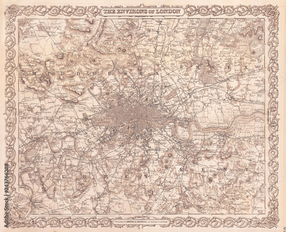 1855, Colton Map or Plan of London, England