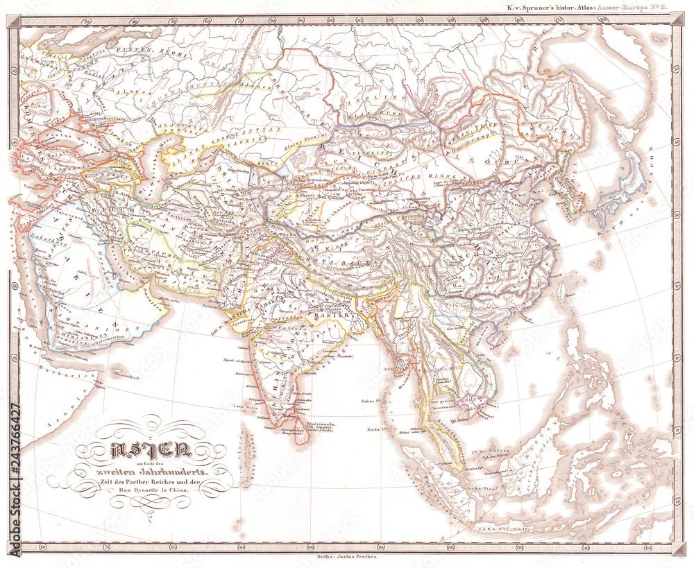 1855, Spruner Map of Asia at the end of the 2nd Century, Han China