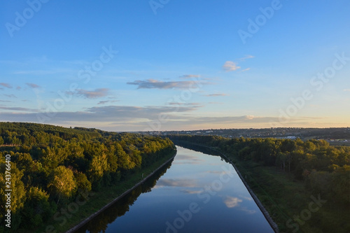 Moscow canal in the Dmitrov district of the Moscow region. Top view