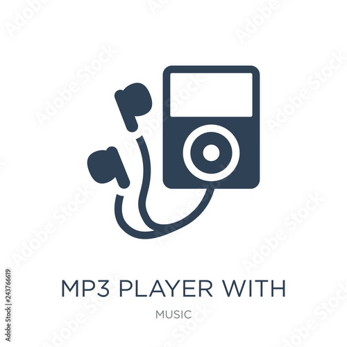 mp3 player with headphones icon vector on white background, mp3