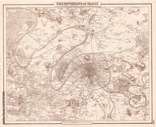 1857, Colton Map of Paris, France