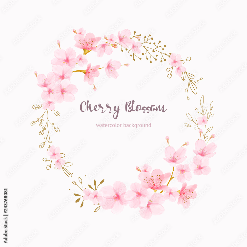Cherry blossom frame Floral watercolor