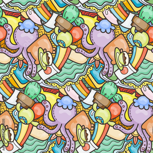 Funny doodle monsters on seamless pattern for prints, designs and coloring books