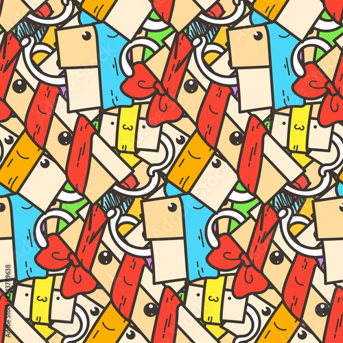 Funny doodle seamless pattern with gift boxes. Cute for prints, cards, designs and coloring books