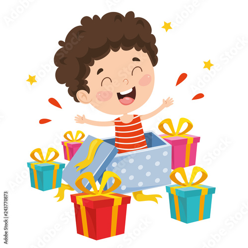 Vector Illustration Of Kid Gift Box