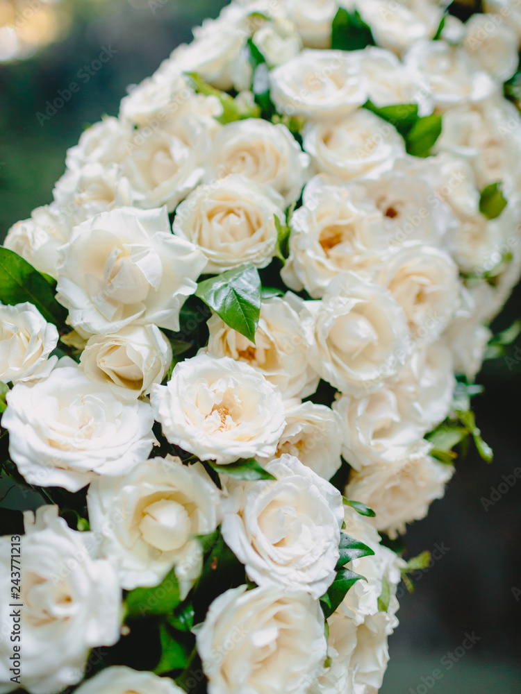 Floral decoration for wedding arch with white flowers. Floral decoration for wedding arch with white flowers.