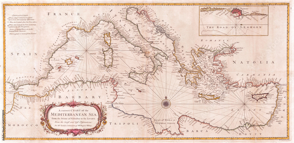 Obraz premium 1745, Seale Map or Chart of the Mediterranean Sea